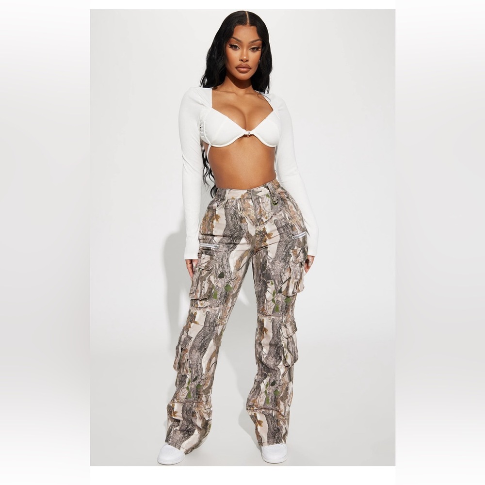 Fashion Nova Sneak Attack Non Stretch Camo Cargo Jean
